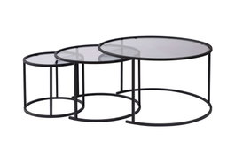 Nordure Juego de Mesas de Café, 80 60 42 cm, Negro Gris, Vidrio Templado Metal, Moderno Hogar